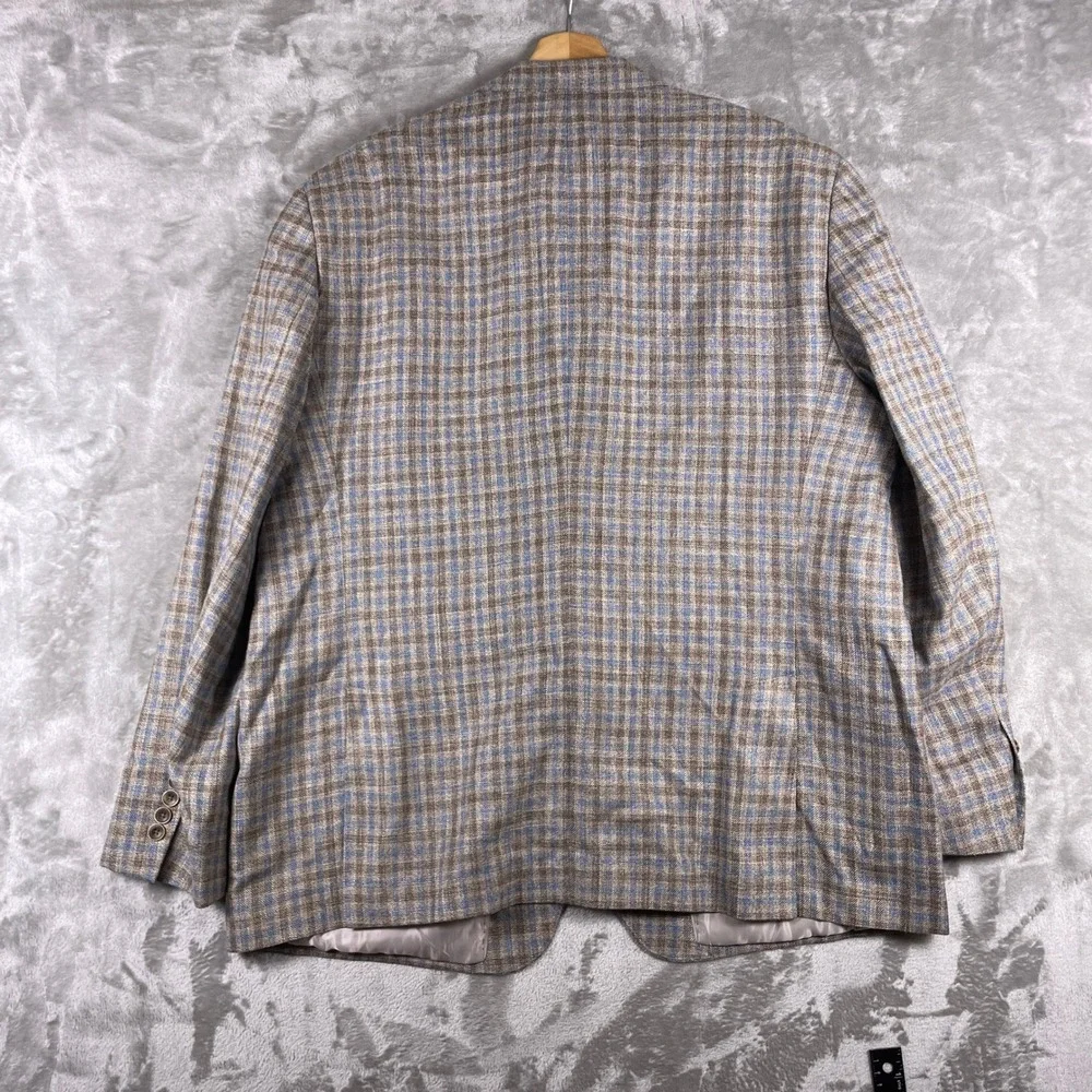 Williams & Kent Sport Coat Mens 48 Brown Blue Plaid Wool Silk Linen E.Thomas